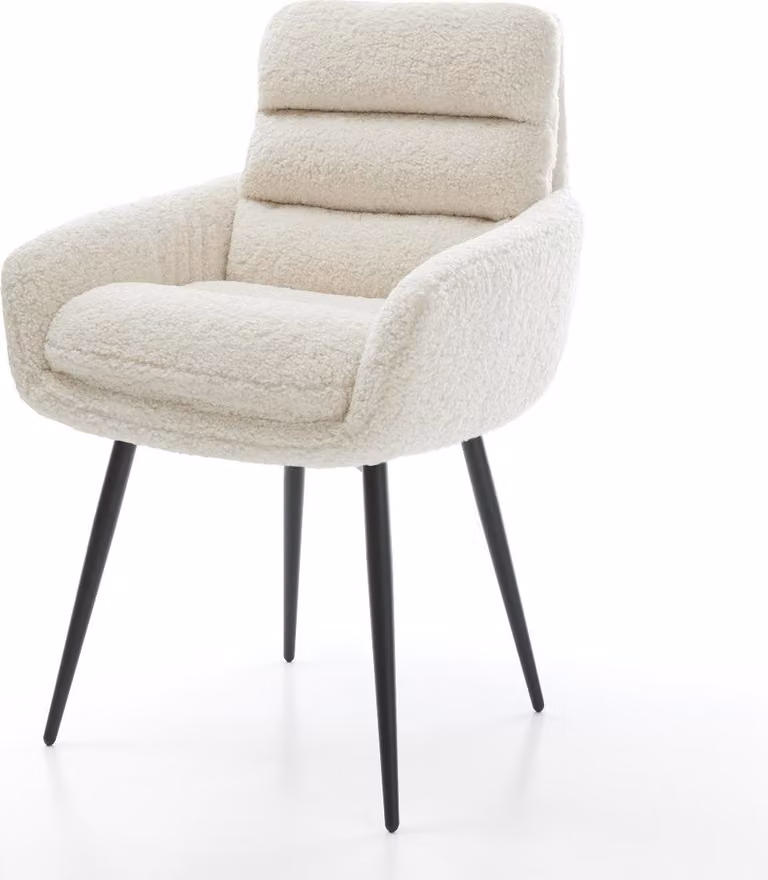 DELIFE Sedia da pranzo Abelia-Flex con braccioli tessuto teddy beige 4 piedi conico nero