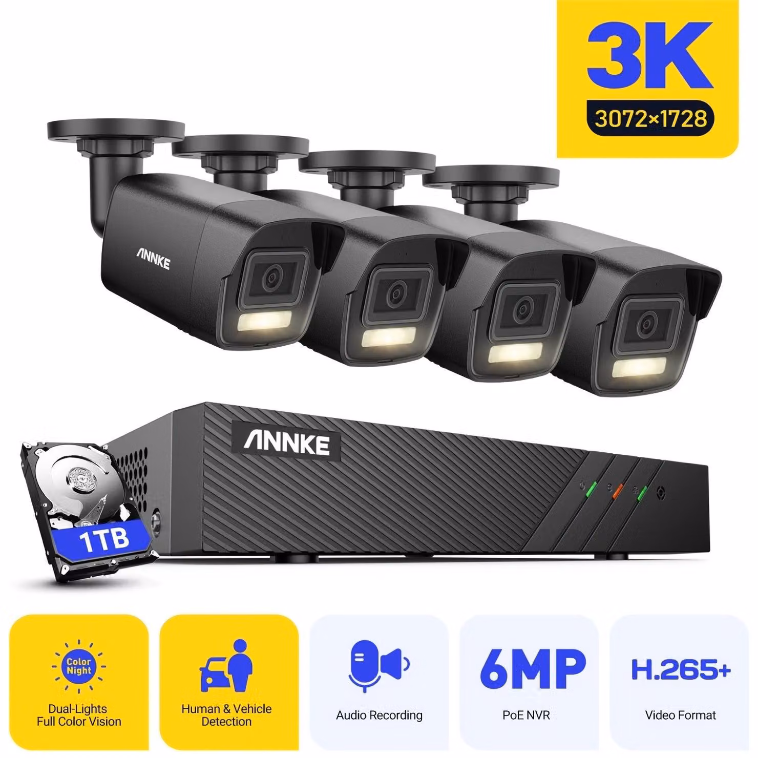 Telecamera a proiettile - Telecamera di sicurezza - Telecamera di sorveglianza - Telecamera CCTV - Telecamera da esterno - 1TB di memoria