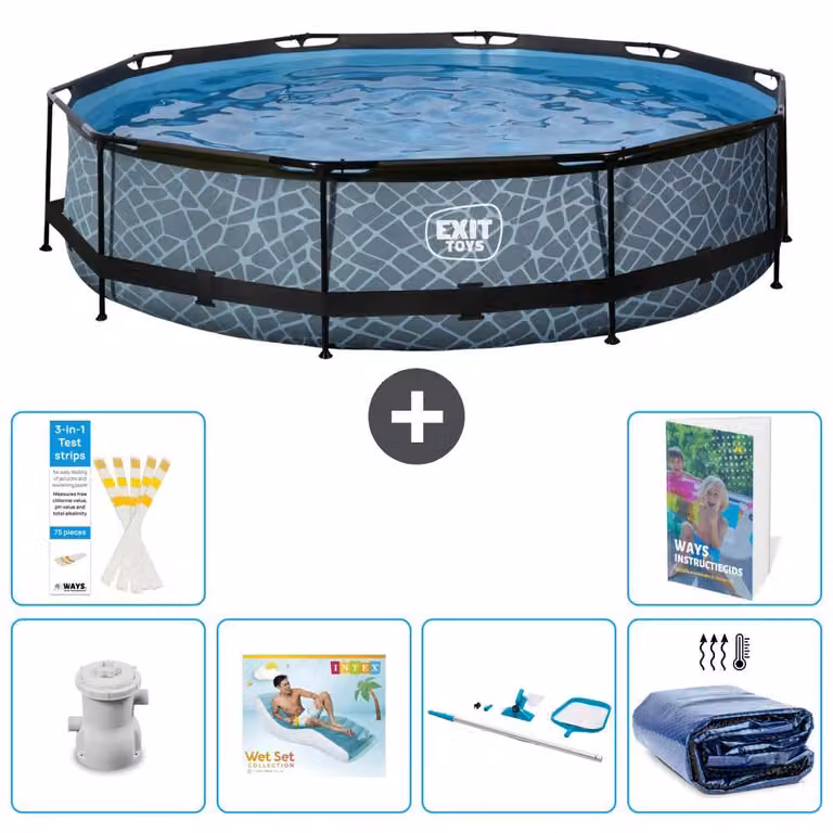 Piscina fuori terra - Design pietra - 360x76 cm - 5 pezzi - Modello S270