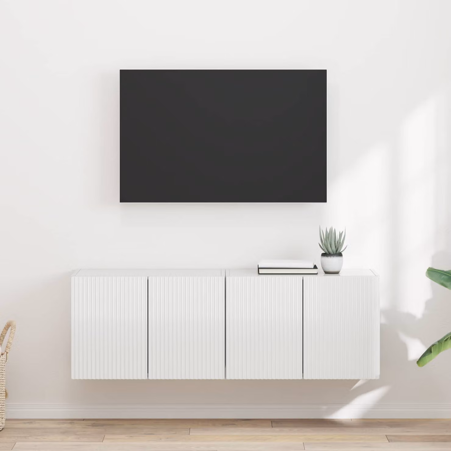 Set di 2 mobili TV da parete vidaXL in legno MDF bianco lucido, design moderno per soggiorno, L: 59,5 cm, P: 40,0 cm, H: 31,0 cm