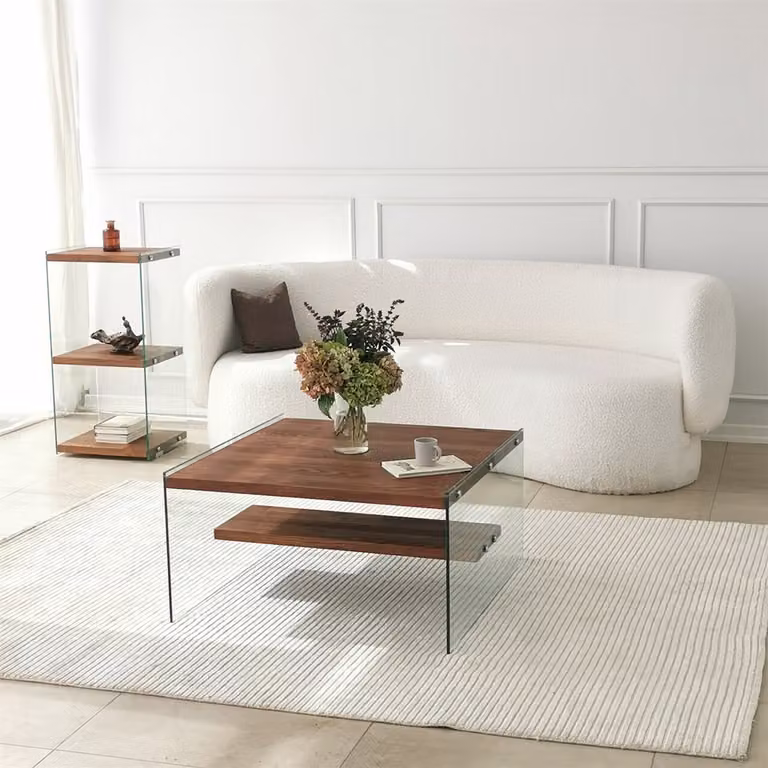 Skye Decor, Aqua - Chestnut, tavolino, 100 % vetro temperato, naturale, 75 x 75 x 40 cm