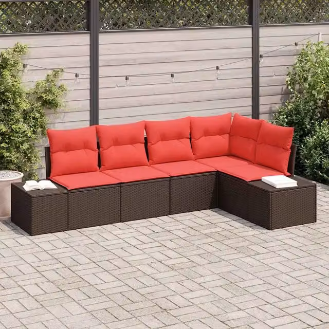 Set Divano da Giardino 5 pz Marrone polyrattan 3347064