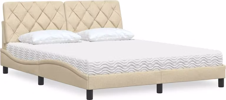 Letto con materasso in tessuto crema 160x200 cm