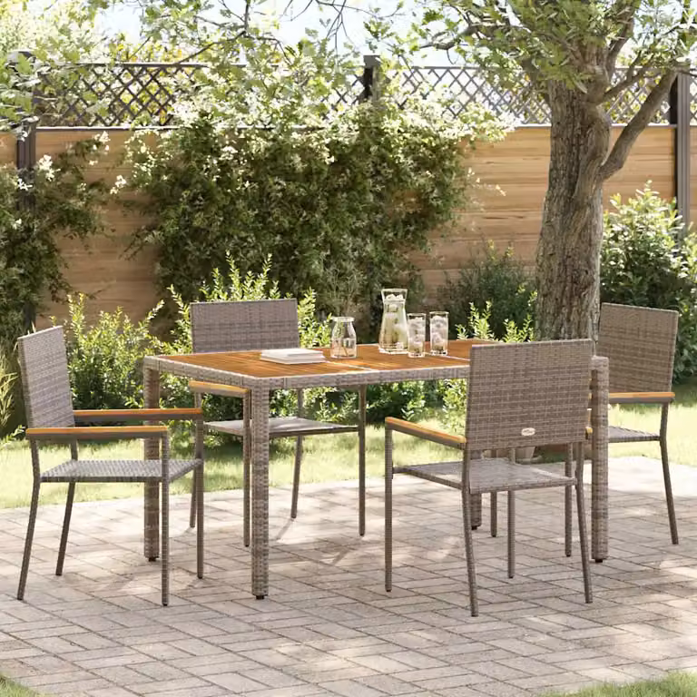 Set da pranzo per giardino e terrazza vidaXL in polyrattan e legno di acacia, 5 pezzi, Grigio