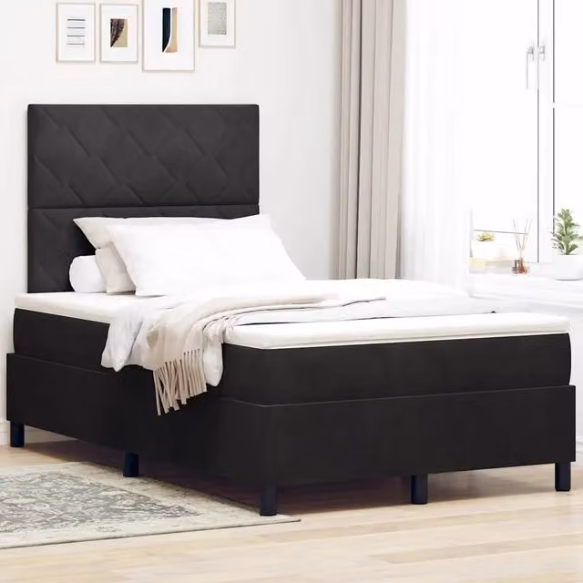 Letto a molle moderno vidaXL con testiera in velluto nero L: 120 cm, P: 200 cm – 1
