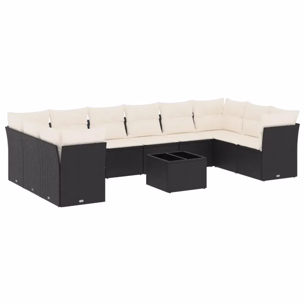 vidaXL Set Divani da Giardino a Forma di U composto da 11 Pezzi con Cuscini e Tavolino da Esterno Nero – 2