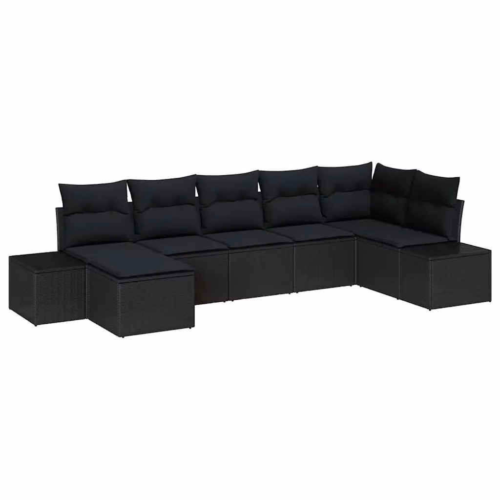Set Divano da Giardino vidaXL a L con 7 Pezzi in Polyrattan e Cuscini, Nero – 2
