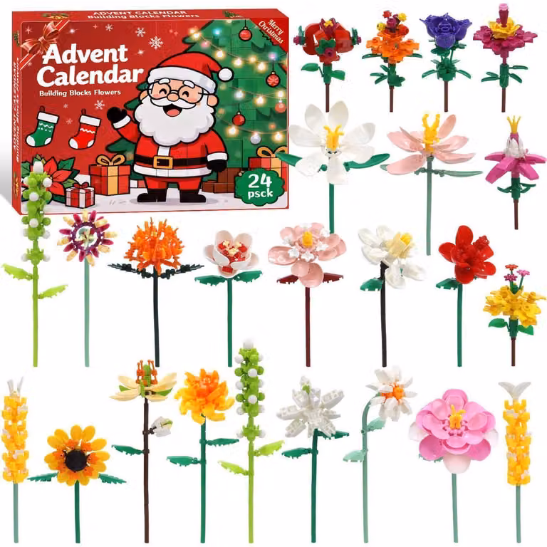 Calendario dell'Avvento a tema fiori, 2026. Kit di fiori artificiali in plastica ABS, per 24 giorni