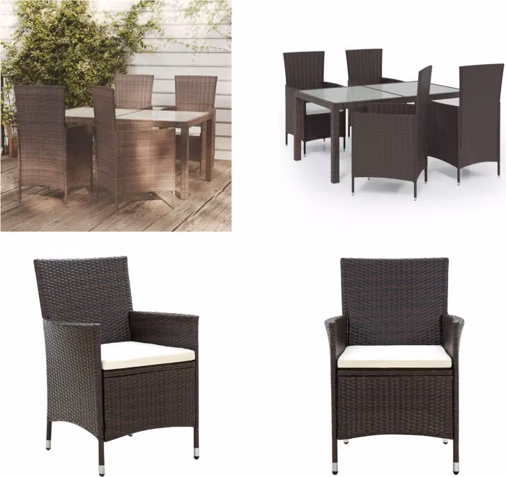vidaXL Set da pranzo da giardino 5 pezzi con cuscini in polyrattan marrone - Set da pranzo da giardino - Set da pranzo da giardino - Set da pranzo da esterno - Set da pranzo da terrazza