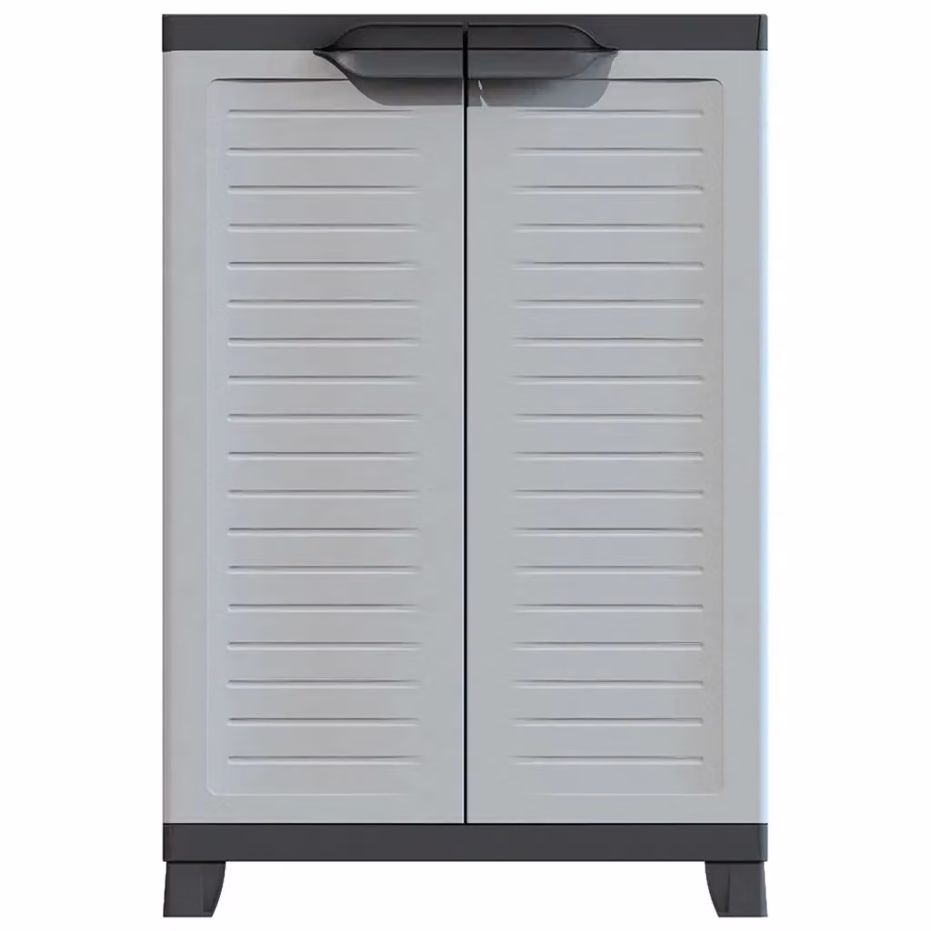 Mobile contenitore compatto HELLOSHOP26 in plastica grigia con 2 ante e ripiani interni per ufficio o casa, L: 65 cm, P: 45 cm, H: 97 cm – 2