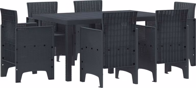 Set da Pranzo per Giardino 7 pcs Antracite Rattan Polt