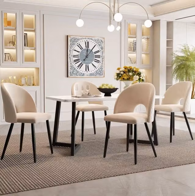Set sala da pranzo 5 pezzi con tavolo MDF 117x68 cm e 4 sedie in velluto beige
