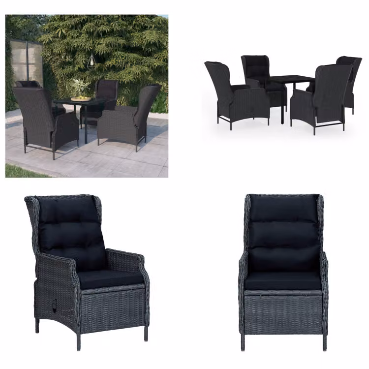 vidaXL Set da pranzo da giardino 5 pezzi grigio scuro - Set da pranzo da giardino - Set da pranzo in polirattan - Set da pranzo da esterno