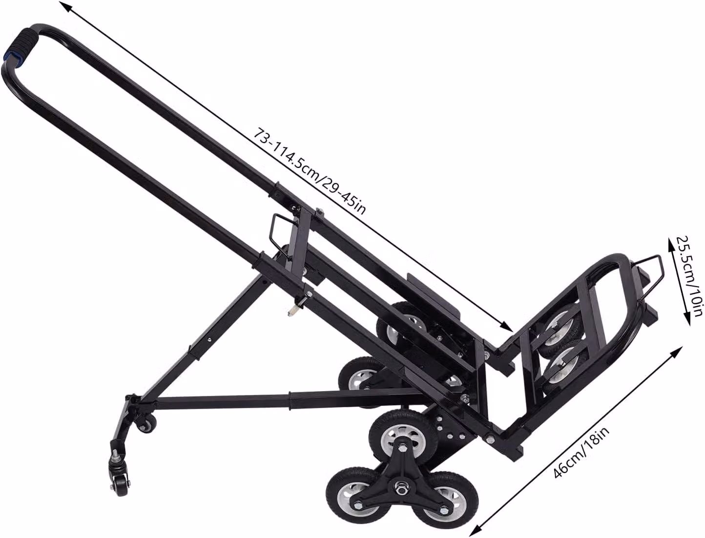 Carrello per scale, portata 150 kg, design pieghevole, nero