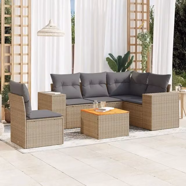 Set Divano da Giardino 6 pz con Cuscini Beige in Polyrattan 3257781