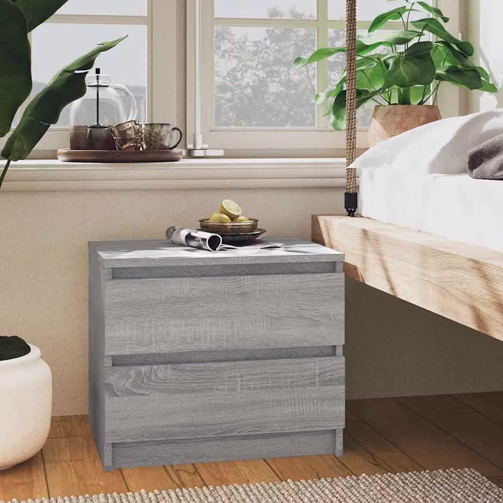Comodino vidaXL Grigio Sonoma in Legno Multistrato e MDF L: 50 cm, P: 39 cm, H: 43,5 cm