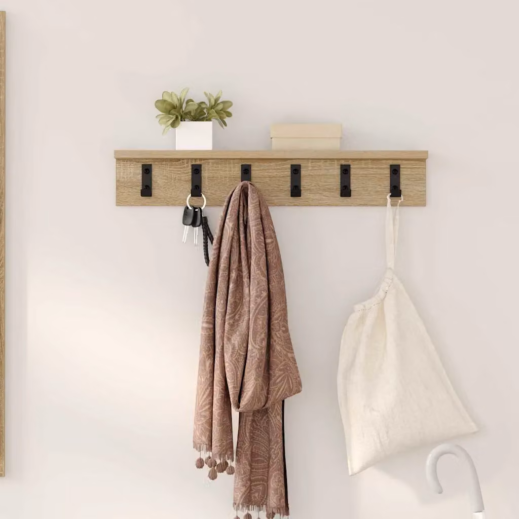 vidaXL Appendiabiti a muro moderno in legno con ganci distribuiti, colore marrone e beige, L 60 x P 10,5 x H 10,5 cm