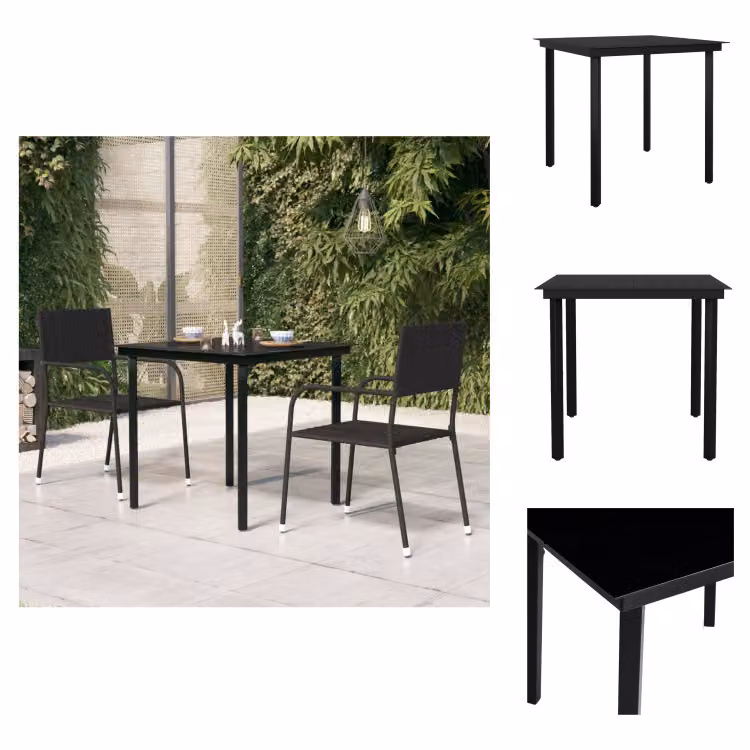 vidaXL Tavolo da pranzo da giardino nero 80x80x74 cm in acciaio e vetro - Tavoli da giardino