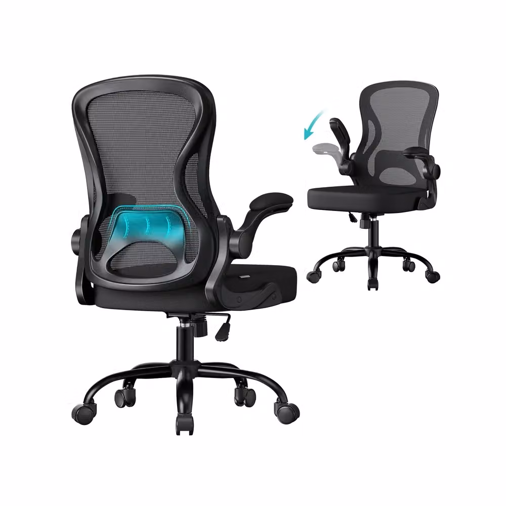 Sedia Ufficio Ergonomica con Schienale in Rete, Nero Inchiostro / Maniglie pieghevoli