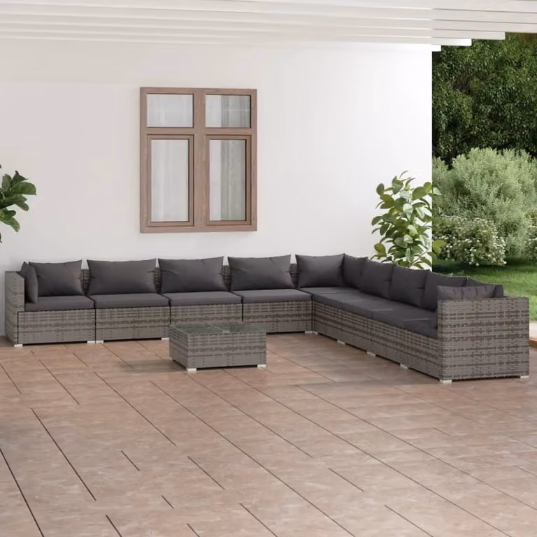 Maison Exclusive - Set da giardino da 10 pezzi con cuscini in polyrattan grigio