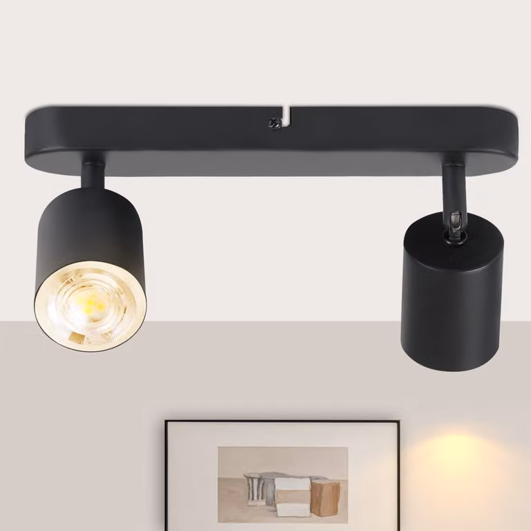 ZMH Faretti da soffitto a LED neri a 2 luci, lampada da soffitto GU10 in metallo, faretti orientabili a 330°, lampada da soffitto per soggiorno, camera da letto e corridoio