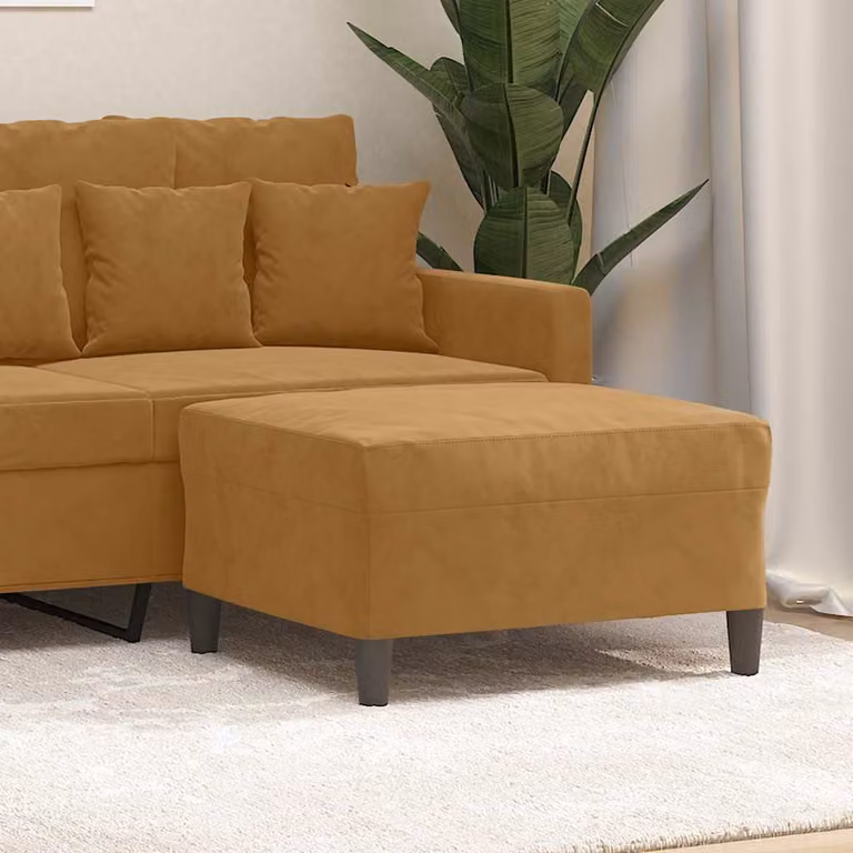 Poggiapiedi vidaXL in velluto marrone con struttura in legno L: 70 cm, P: 55 cm, H: 41 cm