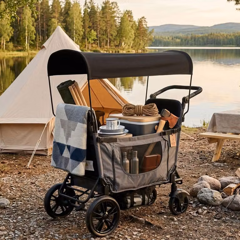 Carrello pieghevole Flieks con tettuccio, carrello a mano con cintura di sicurezza a 5 punti per 2 bambini, sedile trasformabile in lettino, manubrio regolabile in 8 posizioni, 124x121x61 cm, grigio