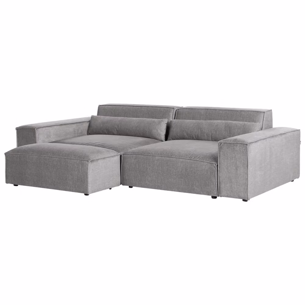 Divano componibile a L con ottomana Beliani in tessuto grigio e gambe nere per soggiorno moderno L/P/H: 262 x 126 x 70 cm – 2