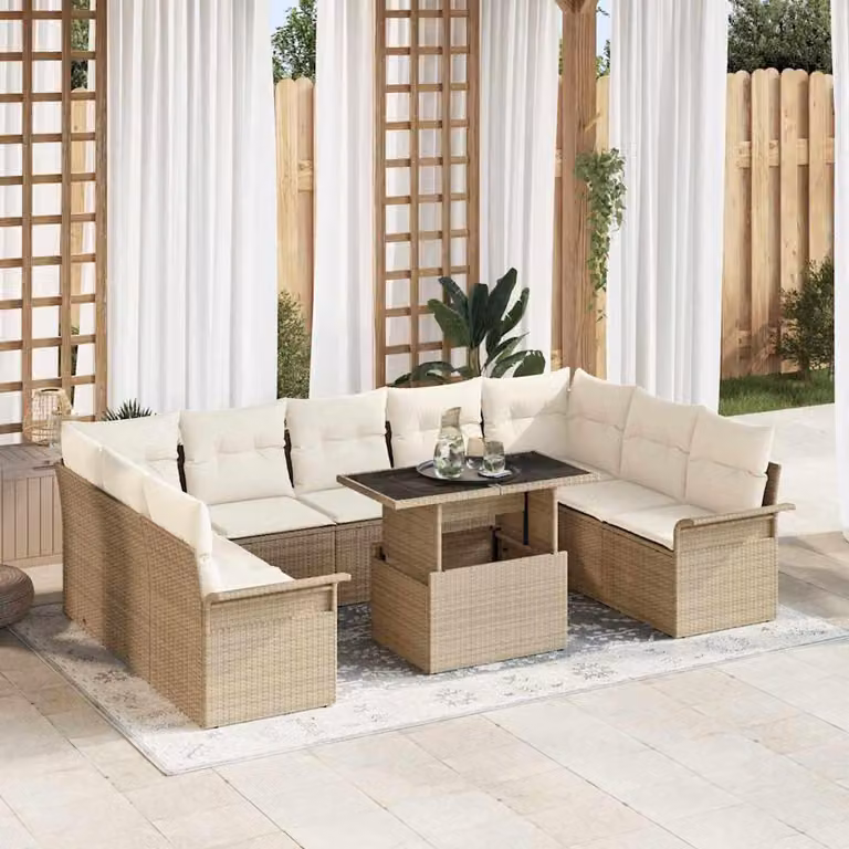 Maison Exclusive - Set Divano da Giardino con cuscino 10 pcs Beige Poly Rattan