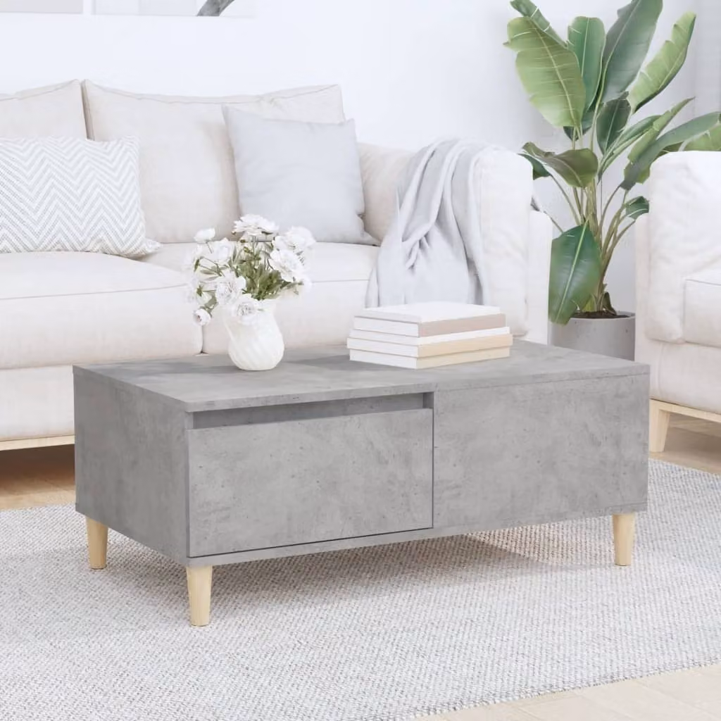 The Living Store tavolino in cemento grigio 90x50x36,5 cm materiale a base di legno