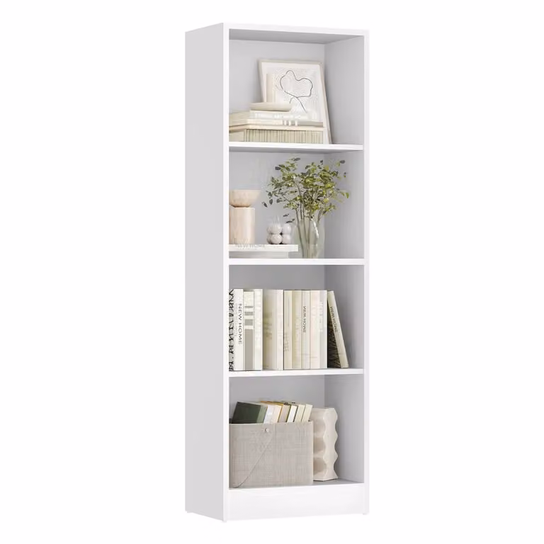 Scaffale a 4 Ripiani in Legno, Bianco / 40 x 24 x 121,5 cm