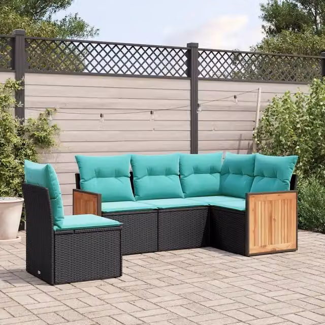 Set Divani da Giardino 5 pz con Cuscini Nero in Polyrattan 3227653