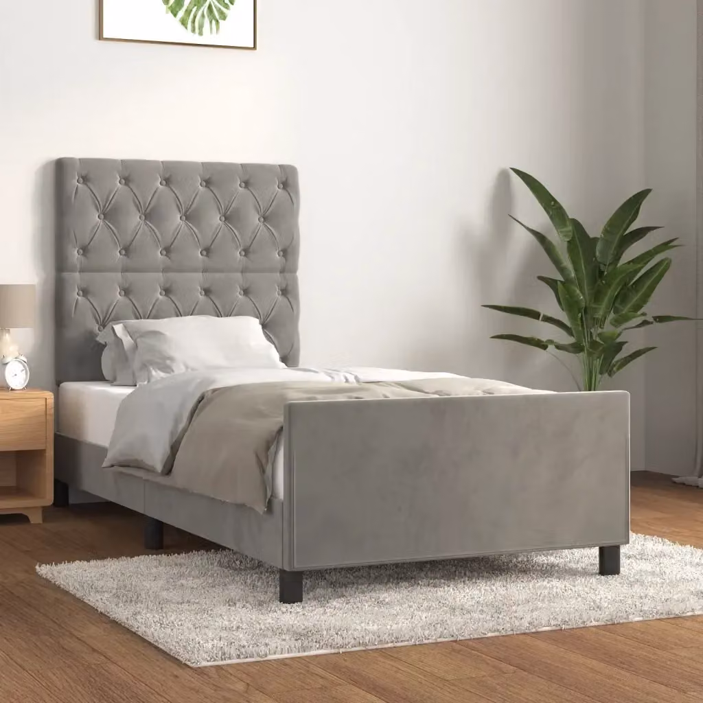 Letto singolo per adulti in velluto grigio con struttura in legno di larice L/P/H: 200 x 80 x 83 cm – 2
