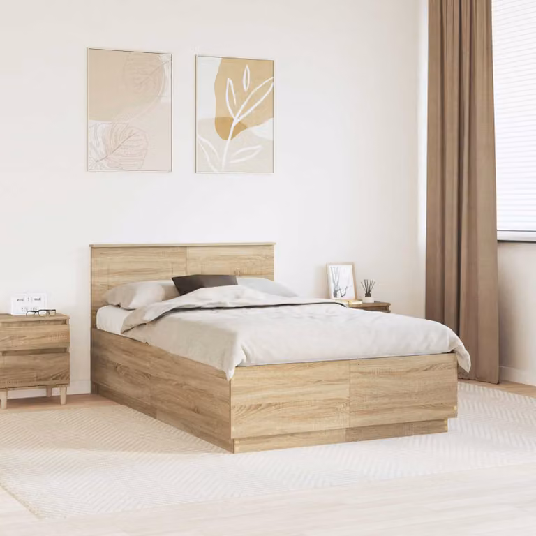 Struttura letto moderna vidaXL in legno Rovere con strisce LED e porte USB L/P/H: 138 x 190 x 90 cm