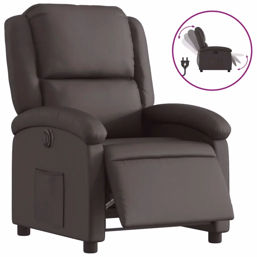 Poltrona Reclinabile Elettrica vidaXL in Vera Pelle Marrone con Braccioli e Funzione Auto-Return – 2