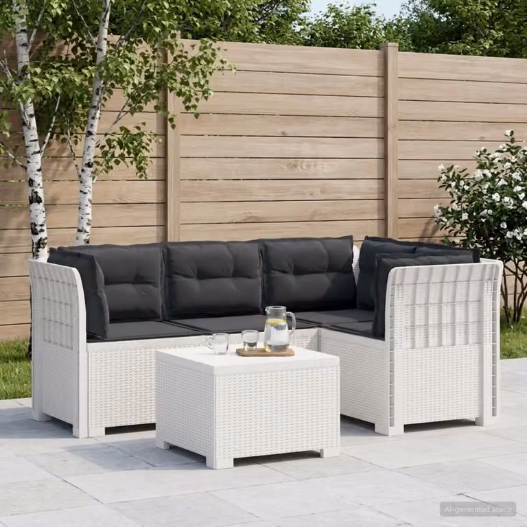 Set da giardino vidaXL moderno con divano angolare a L, poltrona e tavolino in polyrattan, colore bianco e antracite, con cuscini inclusi e rivestimenti rimovibili