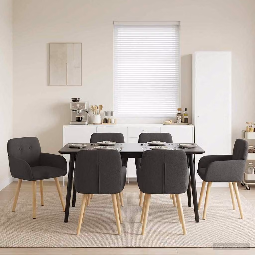 Set di 6 sedie da pranzo vidaXL in tessuto bouclé grigio con struttura in legno e metallo, L: 59 cm, P: 56,5 cm, H: 85 cm