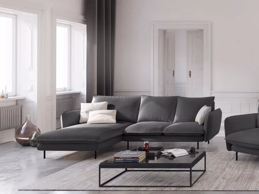 Divano angolare sinistro Vienna Cosmopolitan Design in tessuto grigio scuro da 5 posti – 2