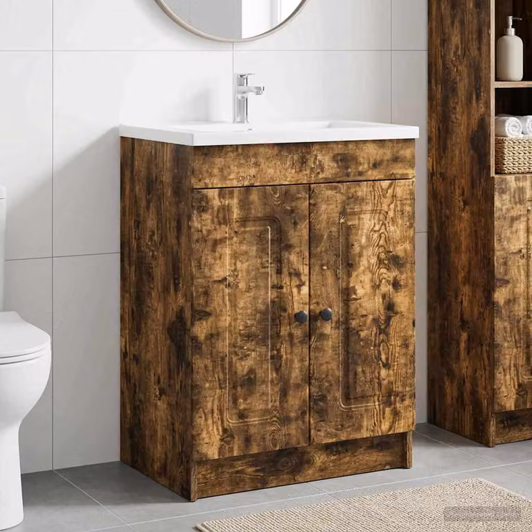 vidaXL Mobiletto da bagno sotto il lavello moderno in Rovere Fumo, L: 81,0 cm, P: 37,5 cm, H: 78,5 cm