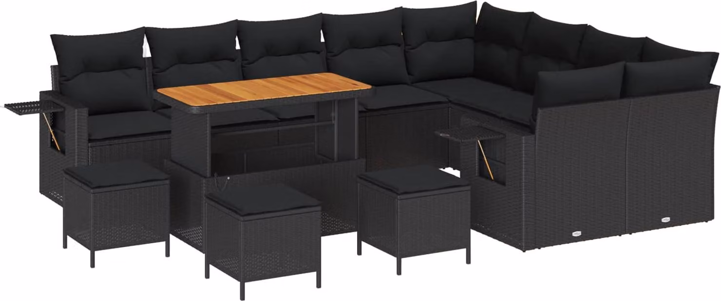 Set Divano da Giardino 13 pcs Nero polyrattan