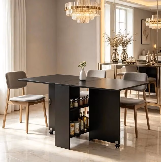 Tavolo da pranzo pieghevole 140x75x74 cm in truciolare nero salvaspazio –