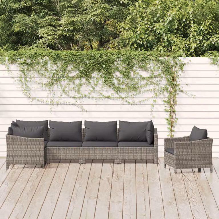 Set di divani da giardino vidaXL a forma di L composto da 6 pezzi con cuscini in schiuma e struttura in metallo grigio matt