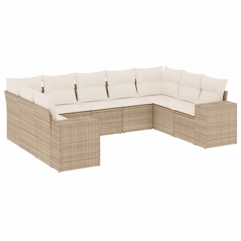 Set Divano da Giardino 9 pz con Cuscini Beige in Polyrattan