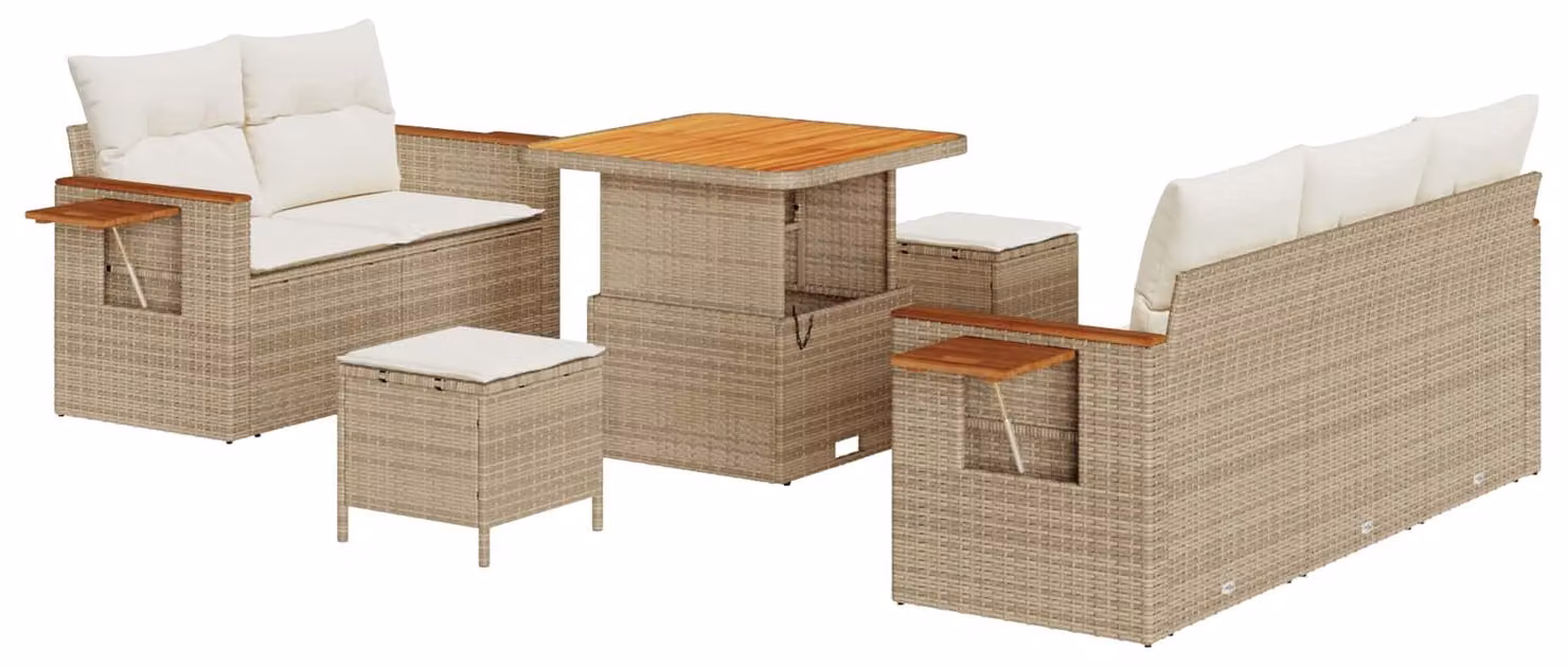 Set Divano da Giardino 8 pcs Beige polyrattan