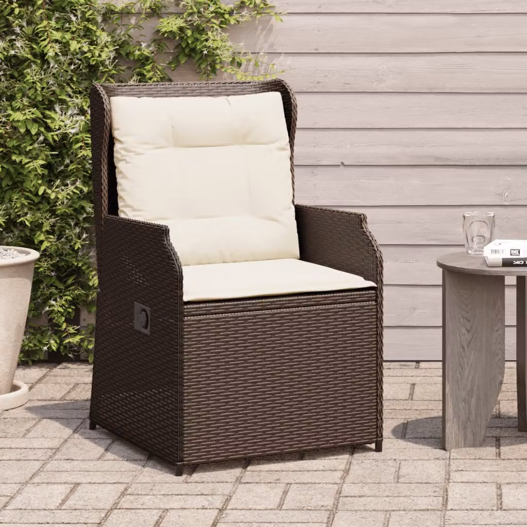 Set di 2 sedie reclinabili da giardino vidaXL in polyrattan marrone con cuscini bianchi