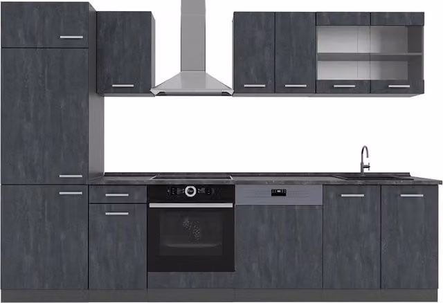 Cucina componibile moderna R-Line Vicco, colore Calce nera e Antracite, L: 300 cm – 1