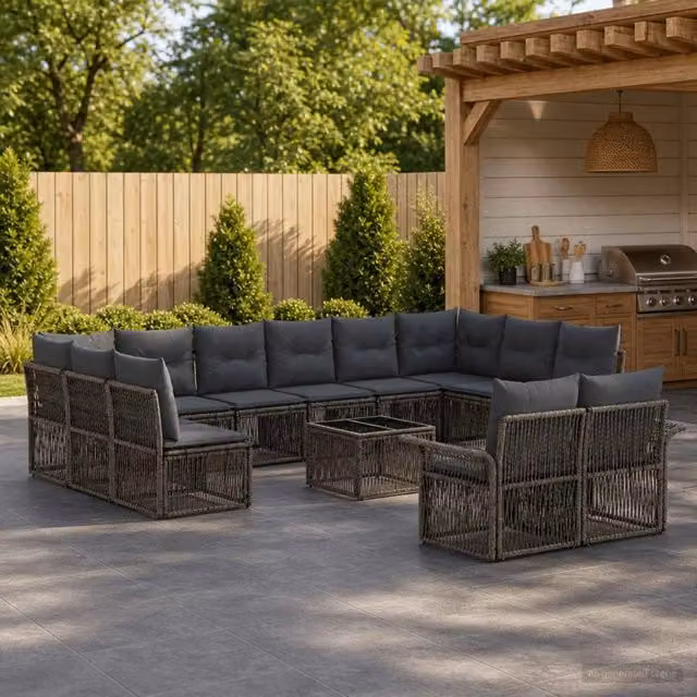 Set Divano da Giardino a L con Tavolino vidaXL, 13 Pezzi, Grigio – 1