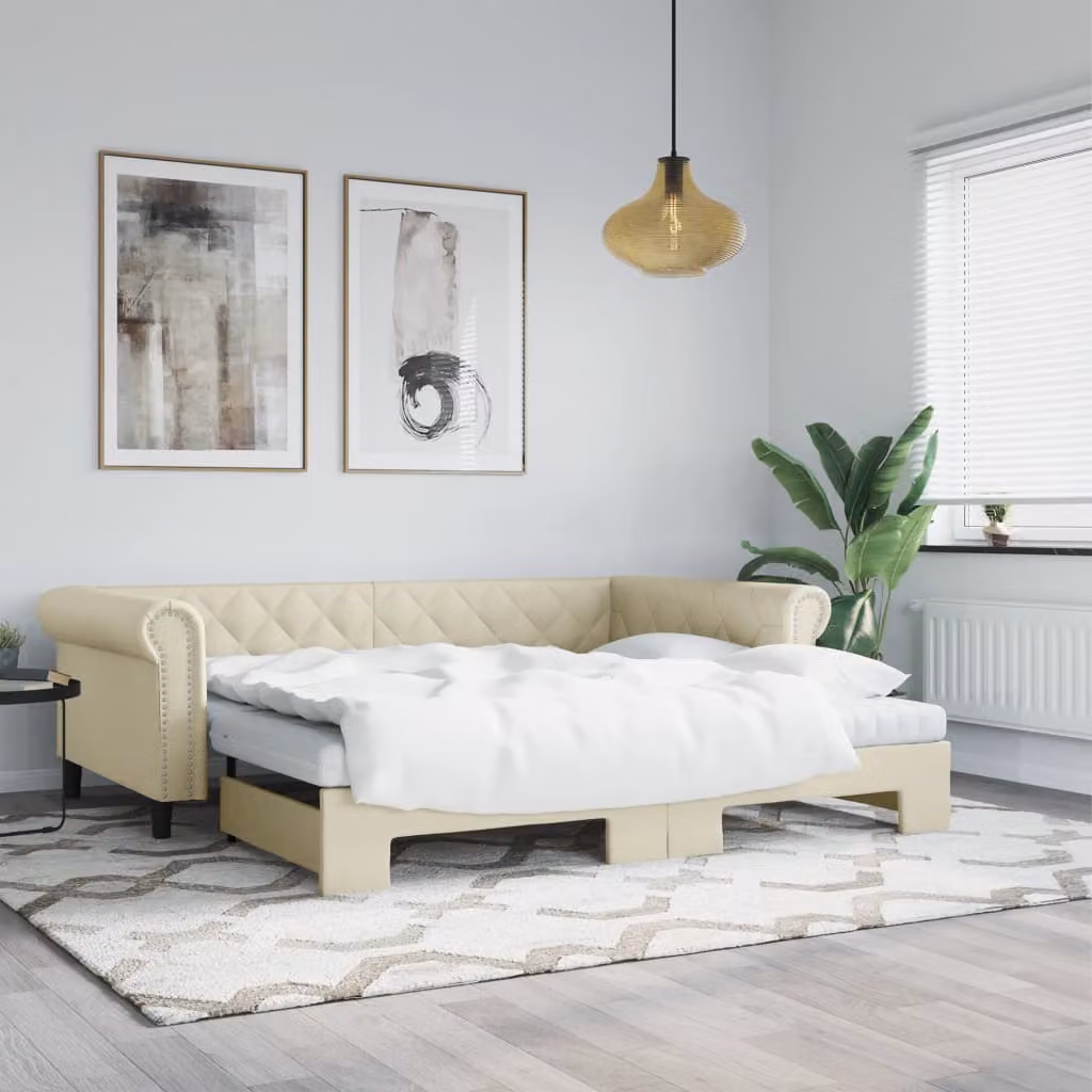 vidaXL Divano Letto Estraibile in Similpelle Beige con Materassi L/P: 90 x 200 cm