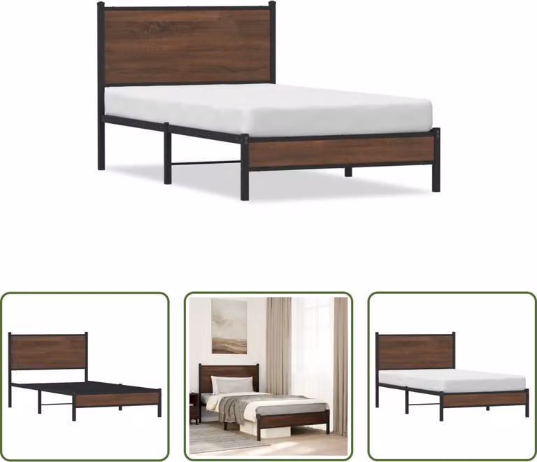 The Living Store Struttura letto con testiera in metallo effetto rovere marrone 100x190 cm