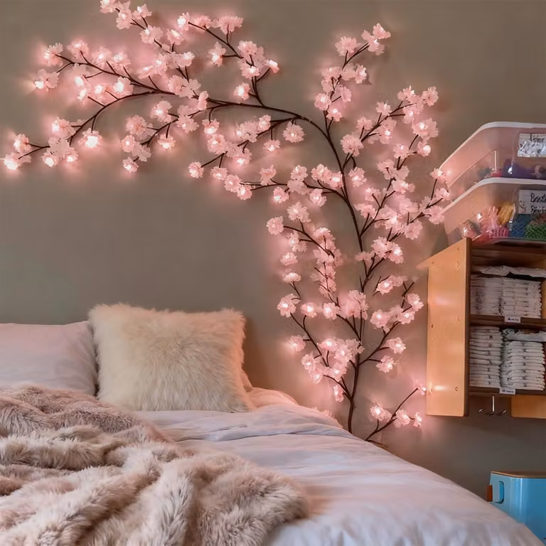 Catena luminosa a forma di fiori di ciliegio, 144 LED, alimentazione USB, telecomando, 8 modalità
